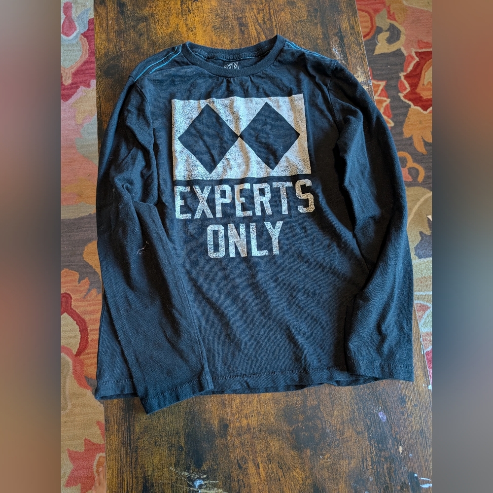 Gymboree Black Long Sleeve 'Experts Only' Shirt Graphic Long Sleeve Size 14